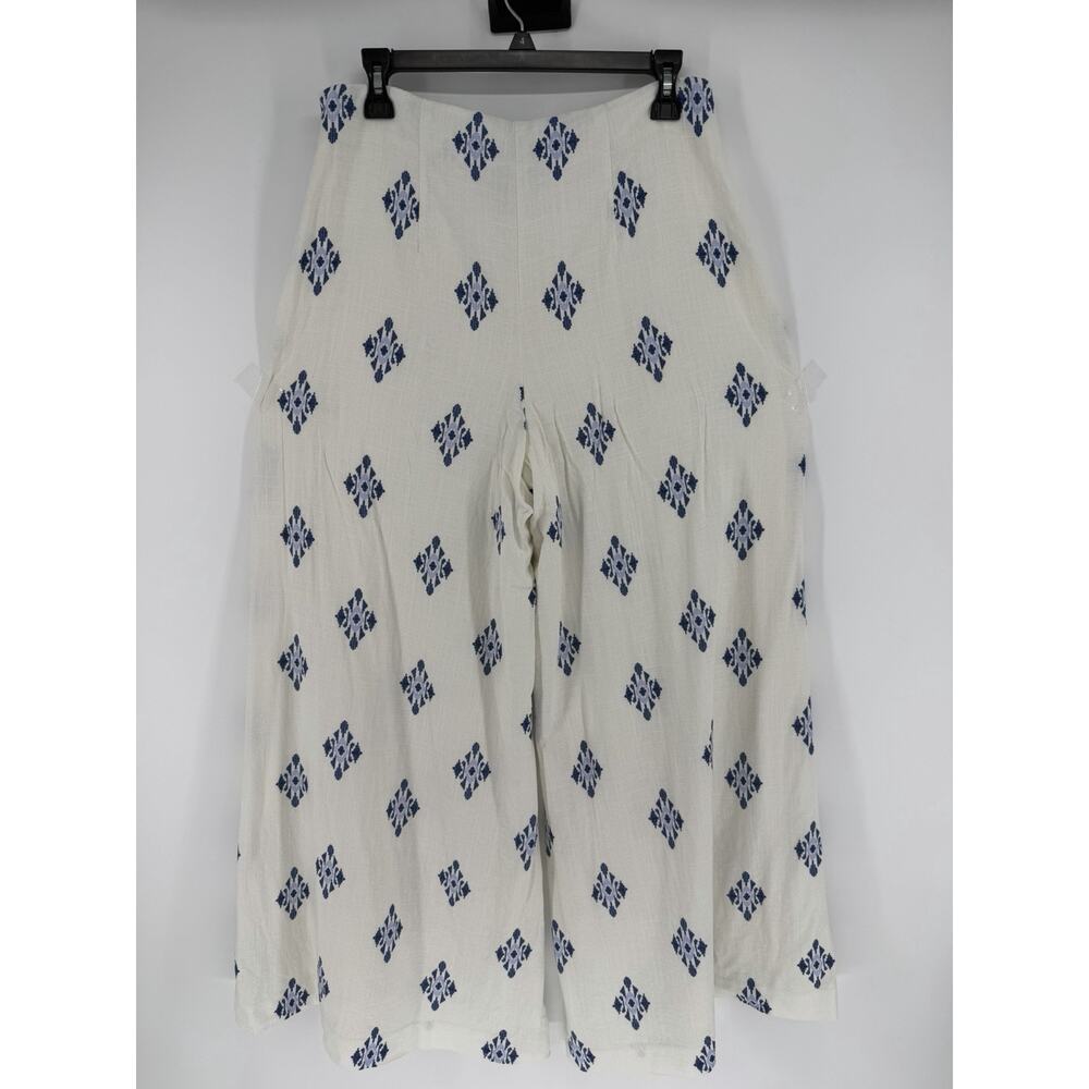 Alex Marie White Blue Linen Blend Geometric Cropped Wide Leg Pants Size 12/14 - Picture 6 of 8